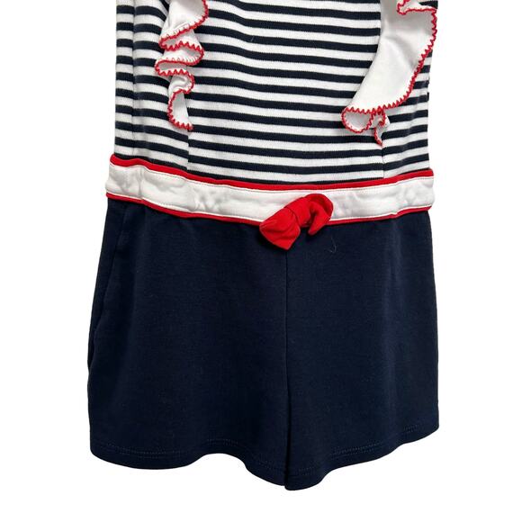 Bella Bliss Stripe Ruffled Romper Girls 4 Red White Navy - Picture 2 of 7